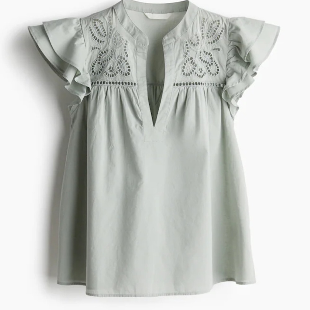H&M Light Green Eyelet Detail Blouse